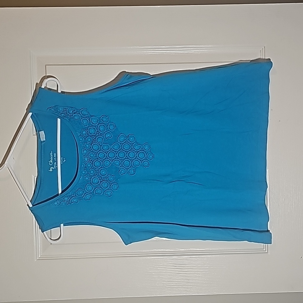 Chico's Bright Turquoise Embroidered Scoop Neck Tank